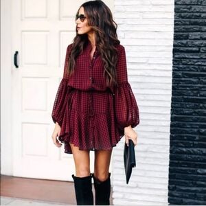 Vici Red Plaid Balloon Sleeve Dress